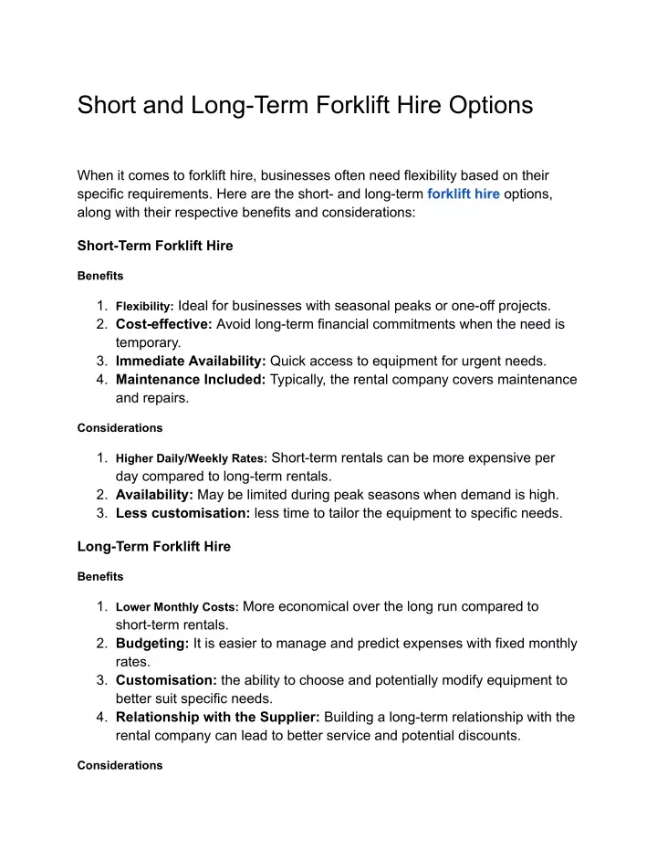 short and long term forklift hire options