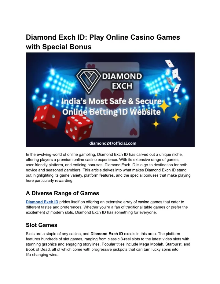 diamond exch id play online casino games with