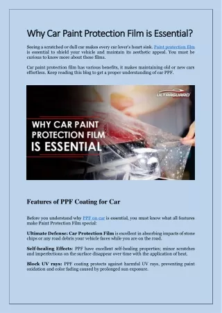 Why Car Paint Protection Film