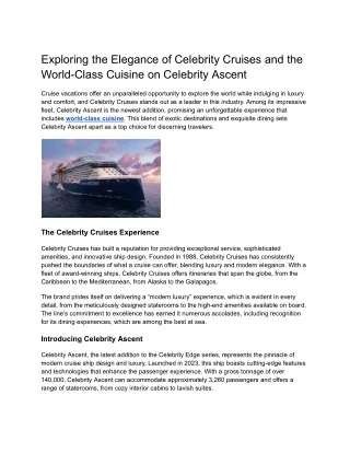 Exploring the Elegance of Celebrity Cruises and the World-Class Cuisine on Celebrity Ascent