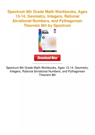 Spectrum 8th Grade Math Workbooks, Ages 13-14, Geometry, Integers,