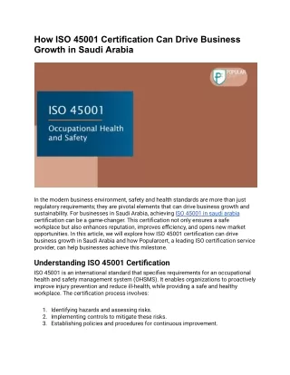 How ISO 45001 Certification Can Drive Business Growth in Saudi Arabia