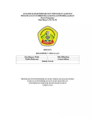 Analisis karakteristik dan tipe bahan ajar dan pemanfaatan sumber belajar dalam pembelajaran - Klp 7 A23