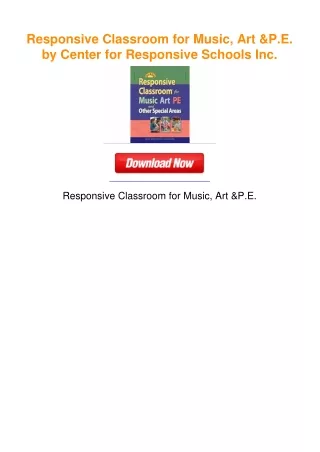 Responsive Classroom for Music, Art & P.E. by Center for Responsive