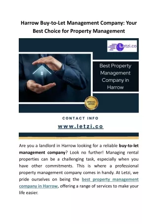 Harrow Buy-to-Let Management Company: Your Best Choice for Property Management