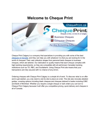 welcome to cheque print