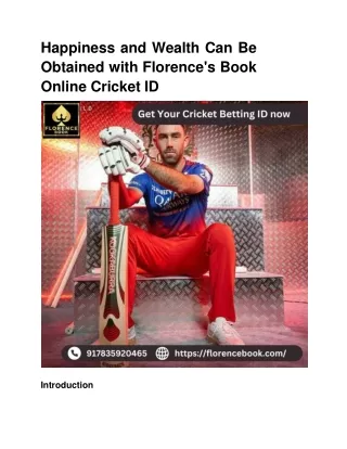 Happiness and Wealth Can Be Obtained with Florence's Book Online Cricket ID