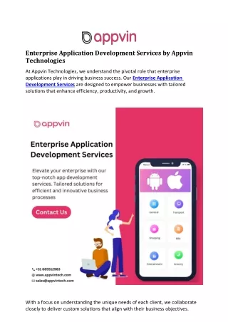 Enterprise Application Development Services by Appvin Technologies
