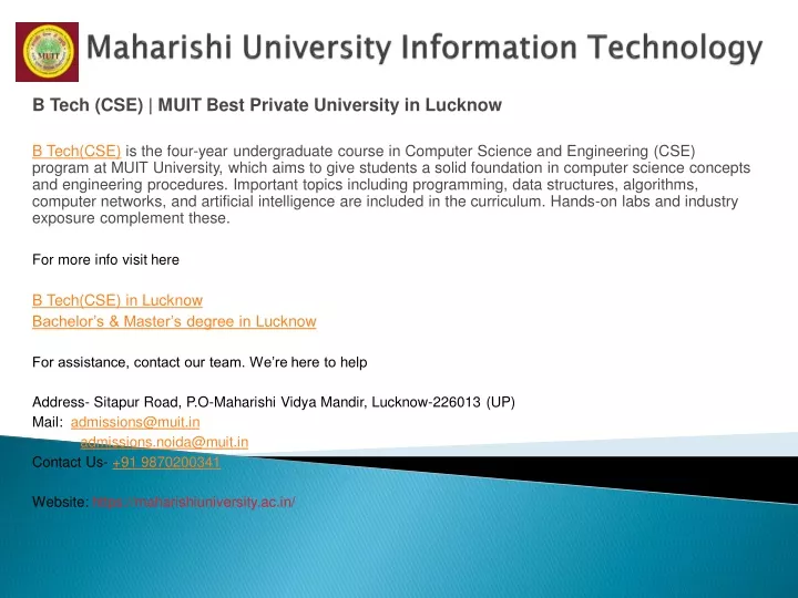 b tech cse muit best private university in lucknow