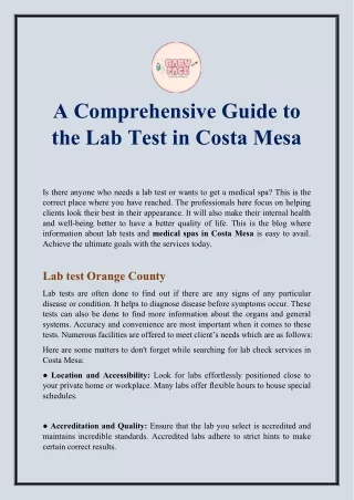 A Comprehensive Guide to the Lab Test in Costa Mesa