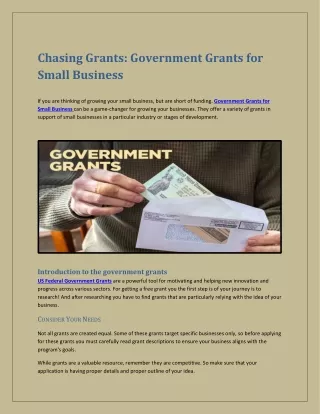 Chasing Grants Government Grants for Small Business