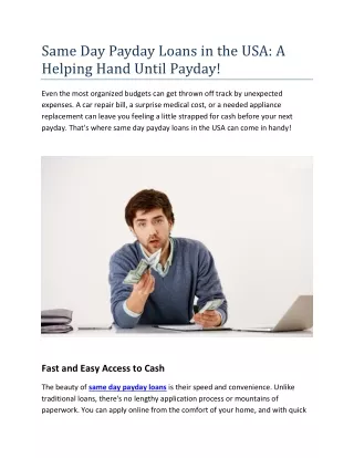 Same Day Payday Loans in the USA: A Helping Hand Until Payday!
