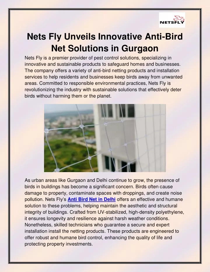 nets fly unveils innovative anti bird