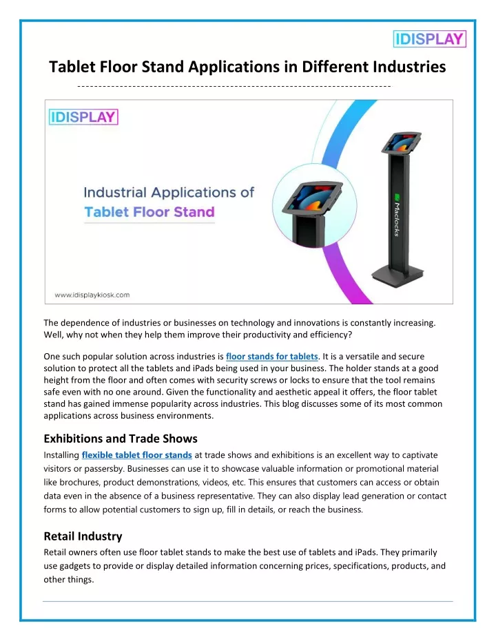 tablet floor stand applications in different