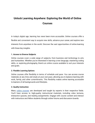 Unlock Learning Anywhere: Exploring the World of Online Courses