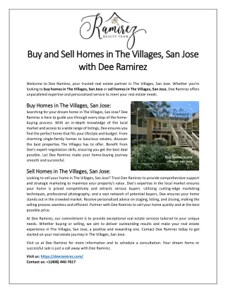 Buy and Sell Homes in The Villages, San Jose with Dee Ramirez