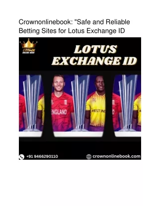 Crownonlinebook: "Safe and Reliable Betting Sites for Lotus Exchange ID