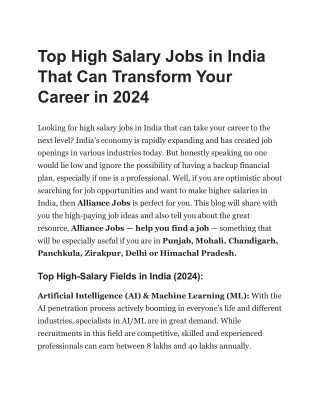 Top High Salary Jobs in India That Can Transform Your Career in 2024