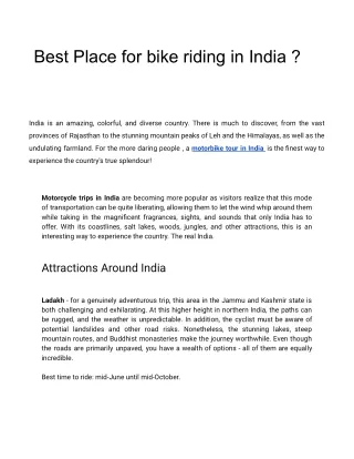 Best Place for bike riding in India ?