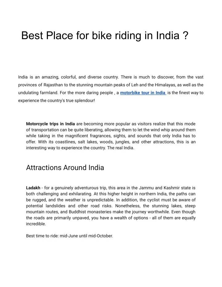 best place for bike riding in india