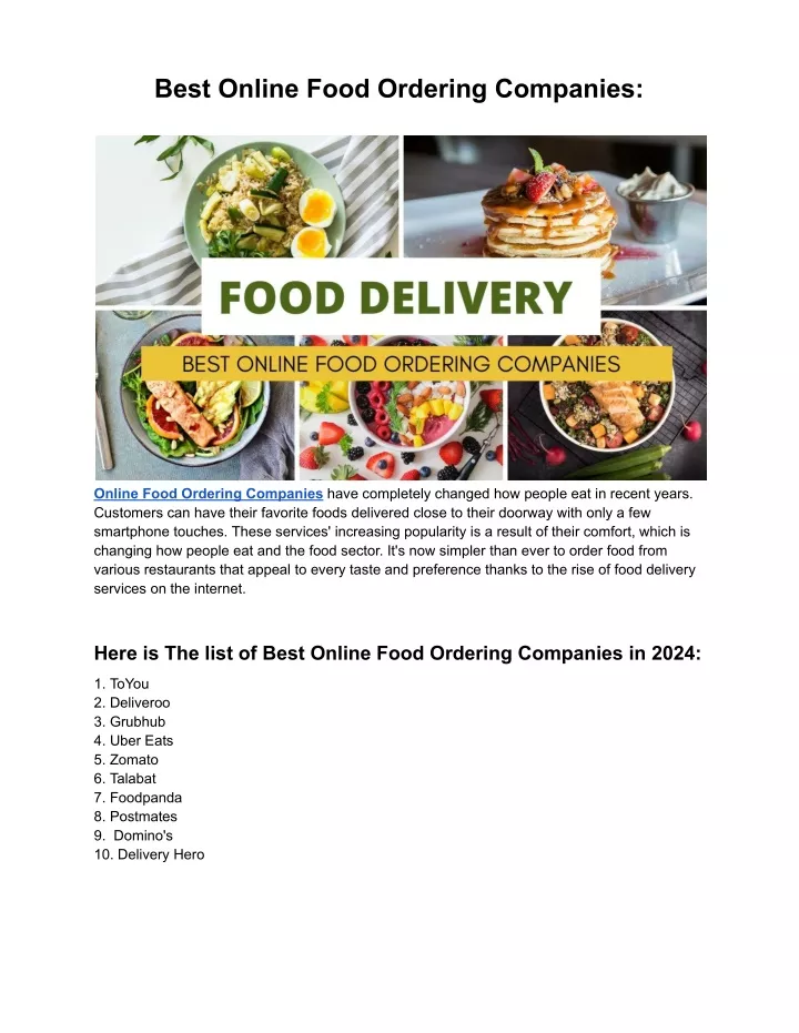 PPT Best Online Food Ordering Companies PowerPoint Presentation Free 