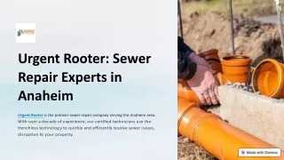 Urgent Sewer Repair Services in Anaheim