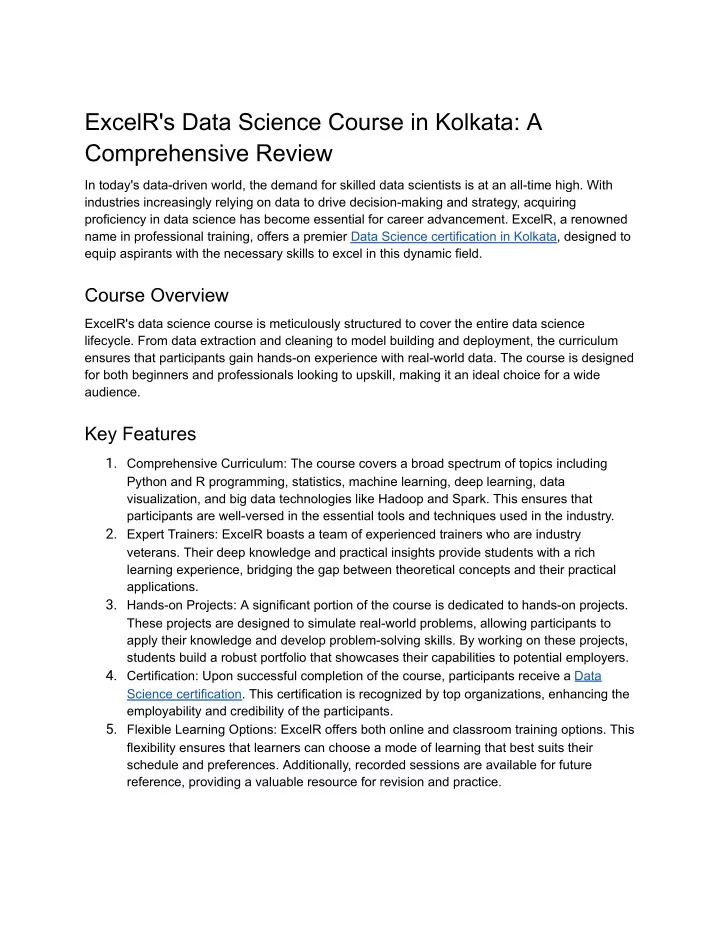 excelr s data science course in kolkata