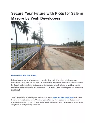 Secure Your Future with Plots for Sale in Mysore by Yesh Developers