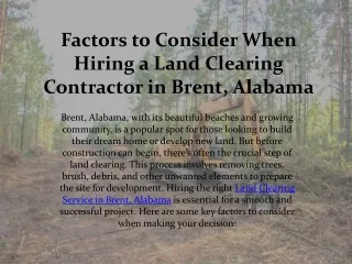 Factors to Consider When Hiring a Land Clearing Contractor in Brent, Alabama