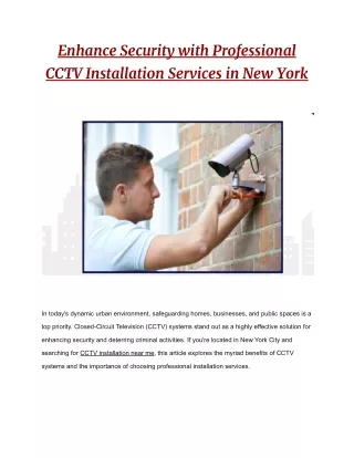 Enhance Security with Professional CCTV Installation Services in New York