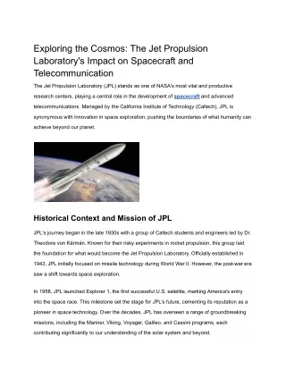 Exploring the Cosmos_ The Jet Propulsion Laboratory's Impact on Spacecraft and Telecommunication