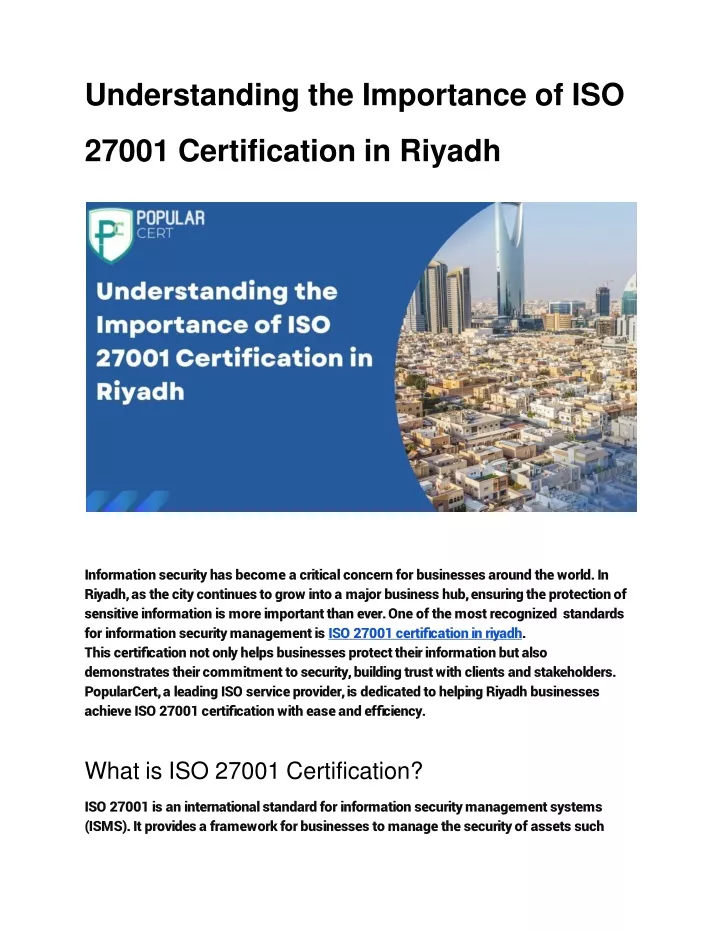 understanding the importance of iso 27001 certification in riyadh