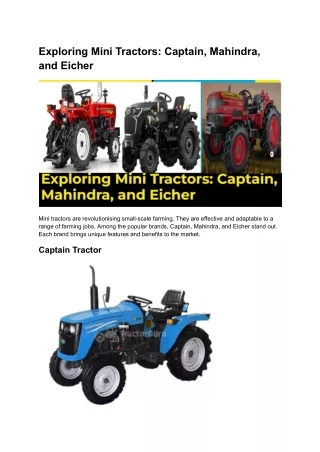 Exploring Mini Tractors_ Captain, Mahindra, and Eicher