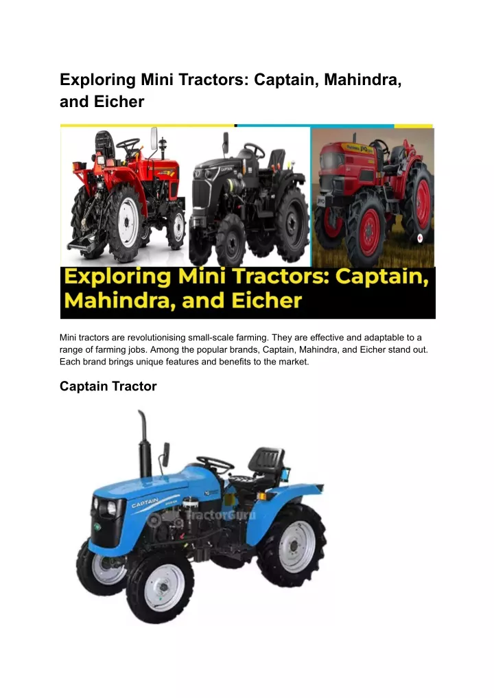 exploring mini tractors captain mahindra