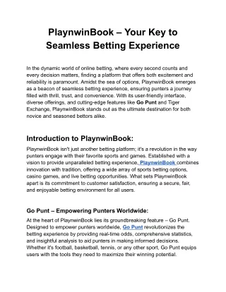 PlaynwinBook – Your Key to Seamless Betting Experience