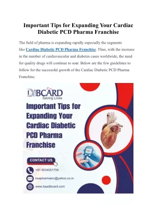 Important Tips for Expanding Your Cardiac Diabetic PCD Pharma Franchise