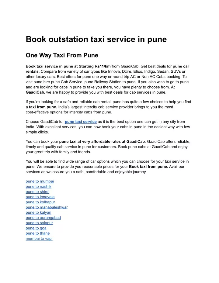 book outstation taxi service in pune