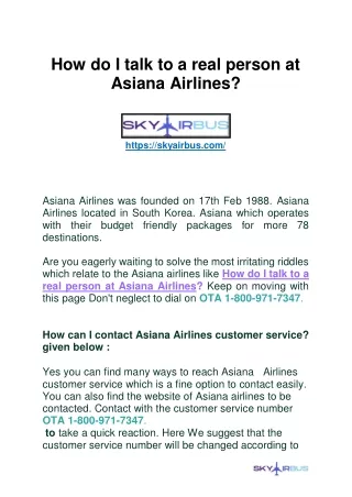 How do I talk to a real person at Asiana Airlines