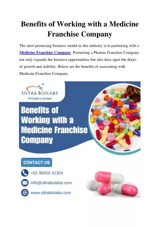 Benefits of Working with a Medicine Franchise Company