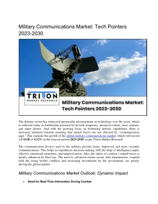 Military Communications Market: Tech Pointers 2023-2030