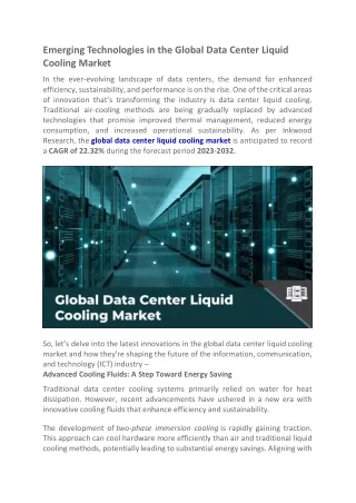 Emerging Technologies in the Global Data Center Liquid Cooling Market