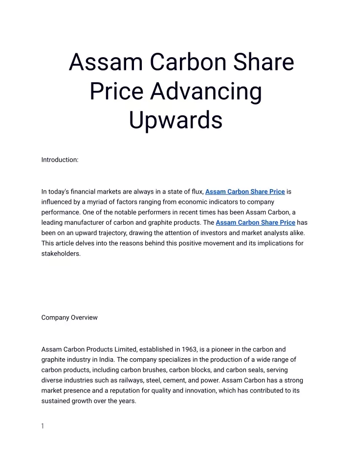 assam carbon share price advancing upwards