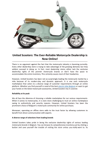 United Scooters The Ever-Reliable Motorcycle Dealership is Now Online!