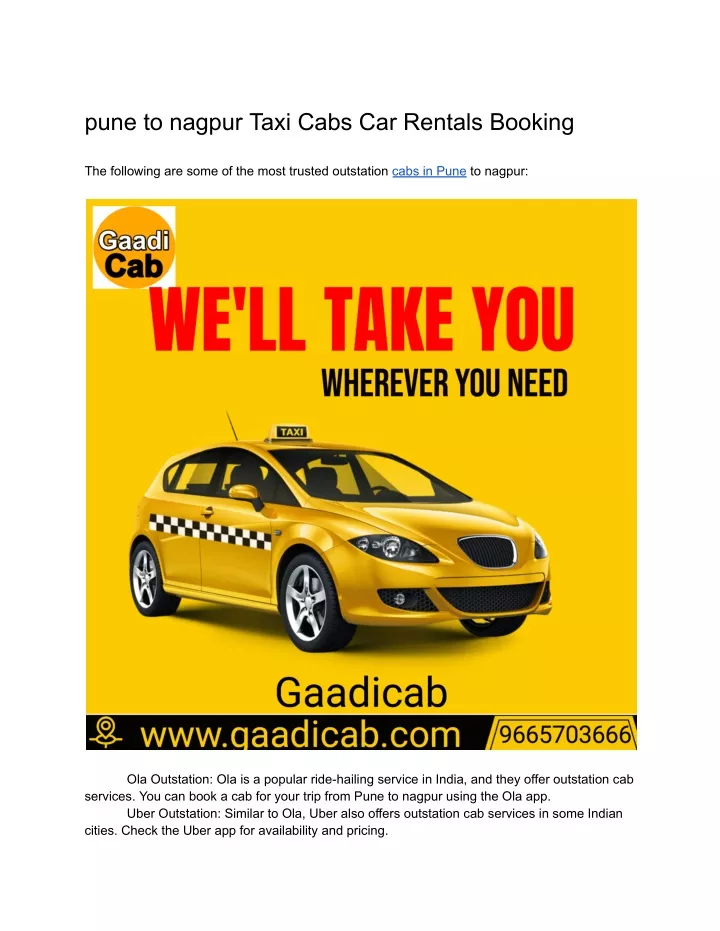 pune to nagpur taxi cabs car rentals booking