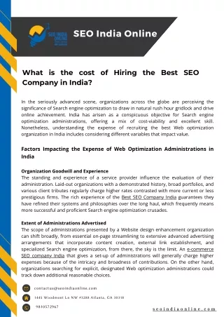 What is the cost of Hiring the Best SEO Company in India?