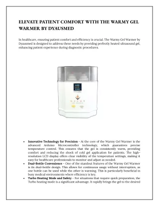 ELEVATE PATIENT COMFORT WITH THE WARMY GEL WARMER BY DYAUSMED