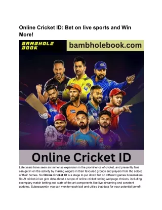 Online Cricket ID_ Bet on live sports and Win More