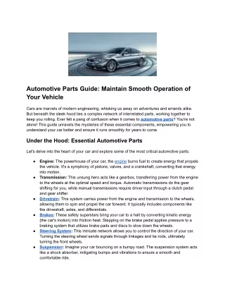 Automotive Parts Guide: Maintain Smooth Operation of Your Vehicle