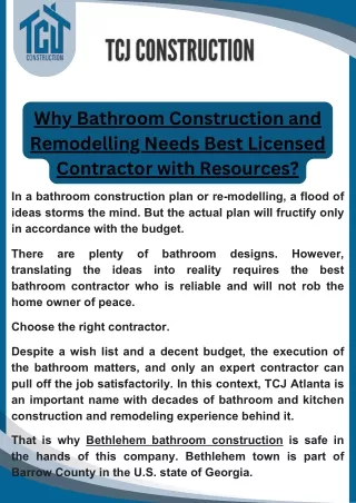 Why Bathroom Construction and Remodelling Needs Best Licensed Contractor with Re