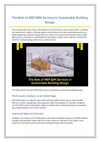 The Role of MEP BIM Services in Sustainable Building Design